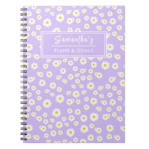 Caderno Espiral Padrão de Margaridas Boho Roxas de Primavera