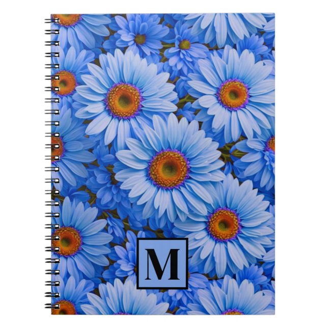 Caderno Espiral Padrão de margaridas florais azul elegante (Frente)