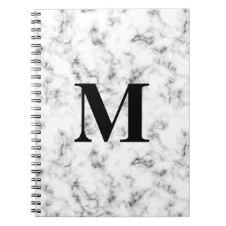Caderno Espiral Padrão de mármore branco monograma