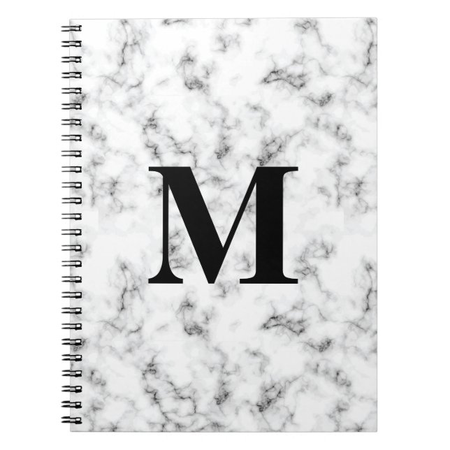 Caderno Espiral Padrão de mármore branco monograma (Frente)