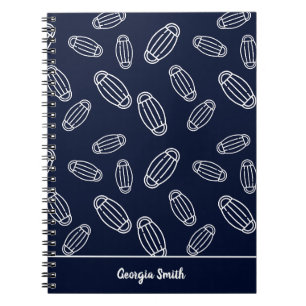 Caderno Espiral Padrão de máscara médica azul e branca do Marin