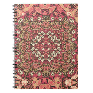 Caderno Espiral Padrão de medalhão abstrato indiano. Boho e cigano