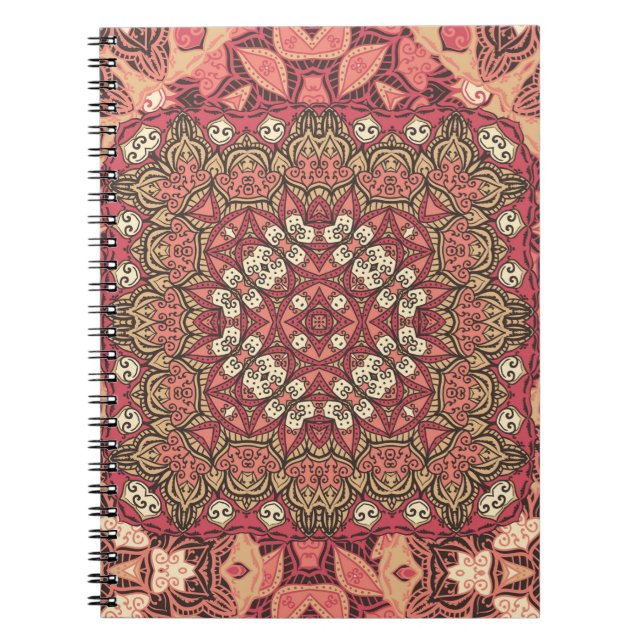 Caderno Espiral Padrão de medalhão de abstrato índio. Boho e cigan (Frente)