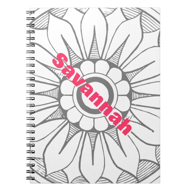 Caderno Espiral Padrão de Medalhão Moderno Monograma e Cinza Rosa (Frente)