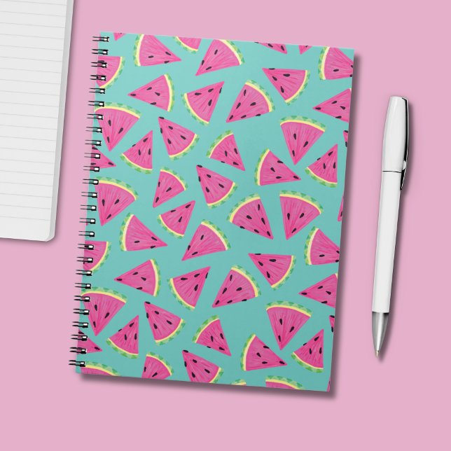 Caderno Espiral Padrão de Melancia de Verão (Tropical fruit watermelon pattern turquoise notebook)