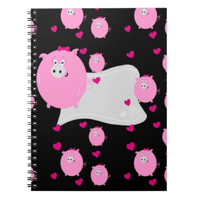 Caderno Espiral Padrão de micro porco rosa e preto personalizá-lo (Frente)