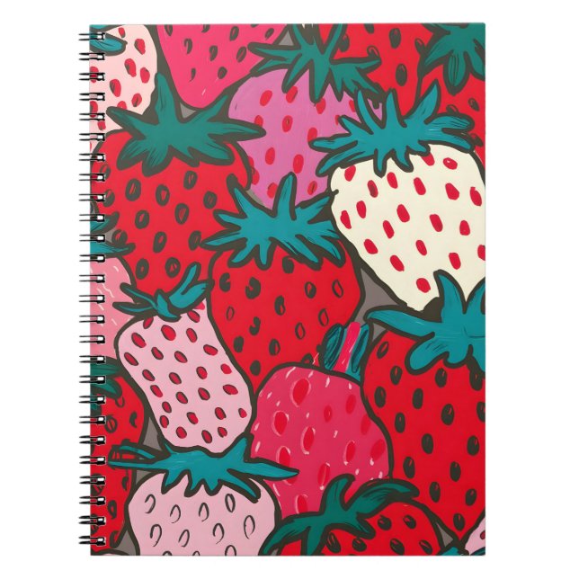Caderno Espiral Padrão de Morango (Frente)