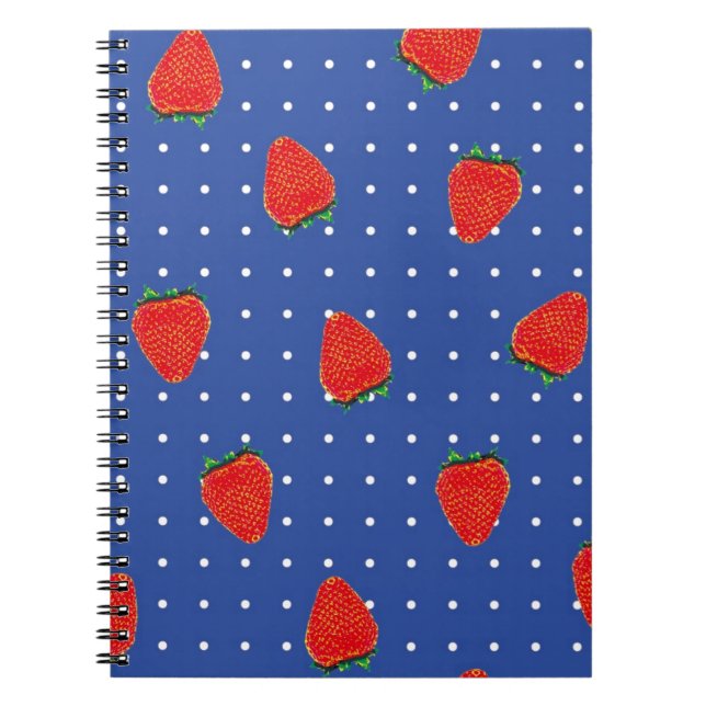 Caderno Espiral padrão de morango com pontos (Frente)