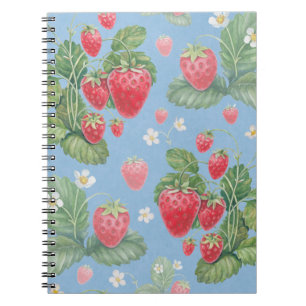 Caderno Espiral Padrão de morango de aquarela