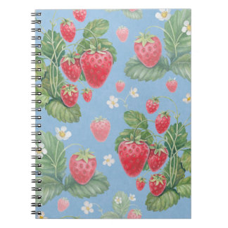 Caderno Espiral Padrão de morango de aquarela