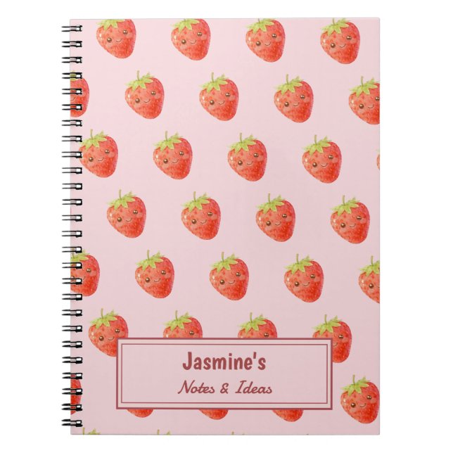 Caderno Espiral Padrão de Morango Harmonia Doce Personalizada (Frente)