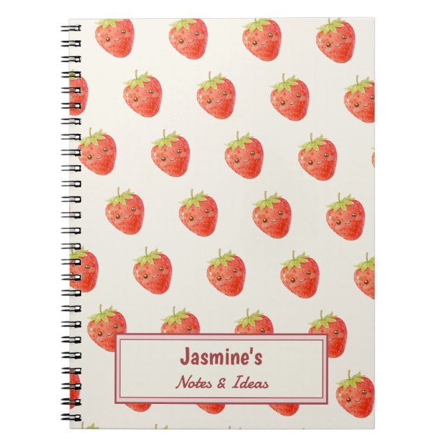 Caderno Espiral Padrão de Morango Harmonia Doce Personalizada (Frente)