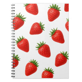 Caderno Espiral Padrão de Morango Sem Costura Fruta Vermelha Fofa