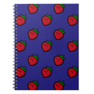 Caderno Espiral Padrão de Morango Vermelho Cinto para Vegans