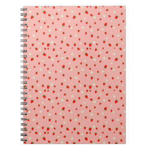 Caderno Espiral Padrão de Morangos e Flores