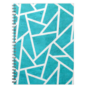 Caderno Espiral Padrão de mosaico azul-esverdeado e branco
