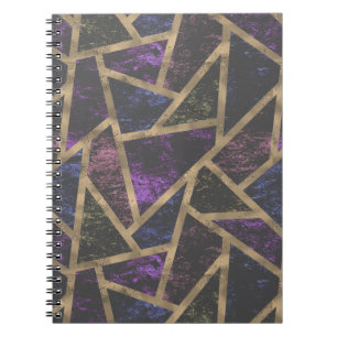 Caderno Espiral Padrão de mosaico roxo e ouro