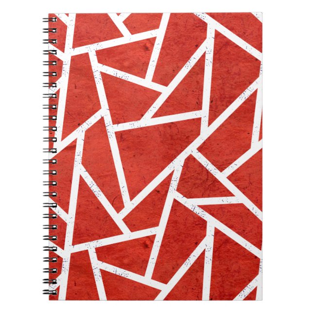 Caderno Espiral Padrão de mosaico vermelho e branco (Frente)