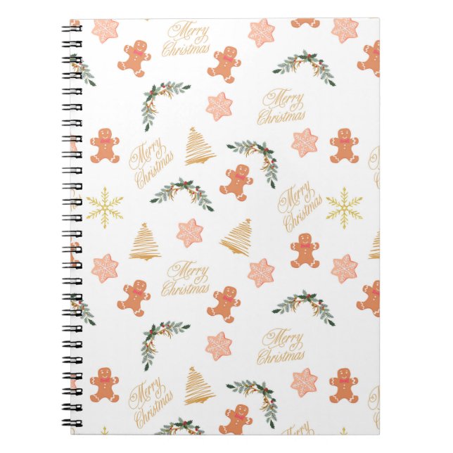 Caderno Espiral padrão de natal com biscoitos da árvore de natal (Frente)