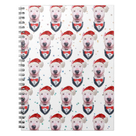 Caderno Espiral Padrão de Natal de Cachorro Bull Terrier Fofo