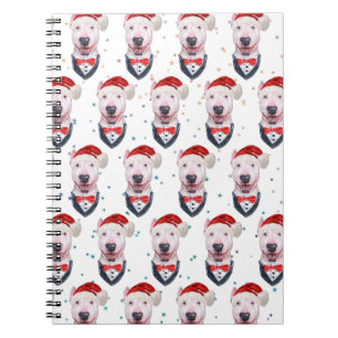 Caderno Espiral Padrão de Natal de Cachorro Bull Terrier Fofo