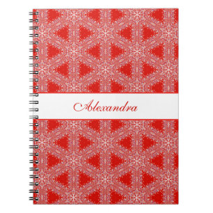 Caderno Espiral Padrão de Natal Floco de Neve Personalizado Vermel