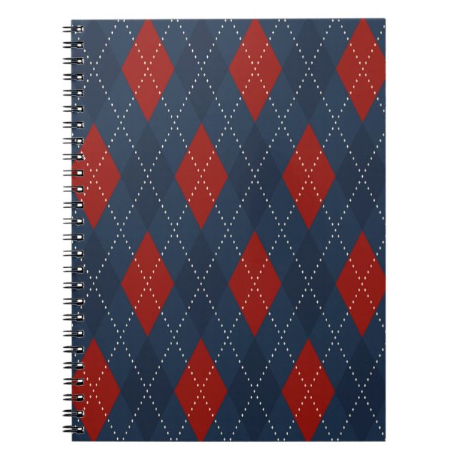 Caderno Espiral Padrão de Natal Real Blue Argyle (Frente)