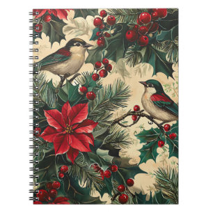 Caderno Espiral Padrão de Natal Rustic Bird and Poinsettia (13)