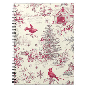 Caderno Espiral Padrão de Natal Rustic Bird and Poinsettia (17)