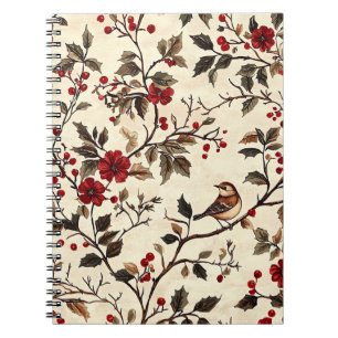 Caderno Espiral Padrão de Natal Rustic Bird and Poinsettia (22)