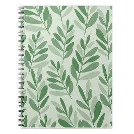 Caderno Espiral Padrão de Natureza Elegante Salvia & Folha de Oliv