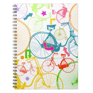 Caderno Espiral Padrão de Neon de Cor Brilhante de Bicicleta Moder