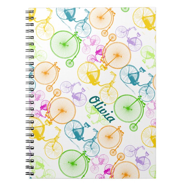 Caderno Espiral Padrão de Neon de Cor Brilhante de Bicicleta Moder (Frente)