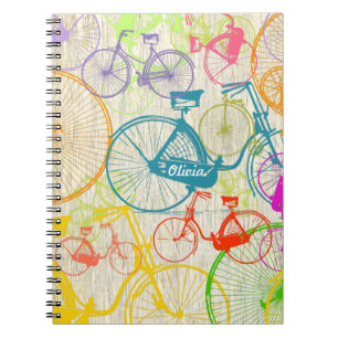 Caderno Espiral Padrão de Neon de Cor Brilhante de Bicicleta Moder
