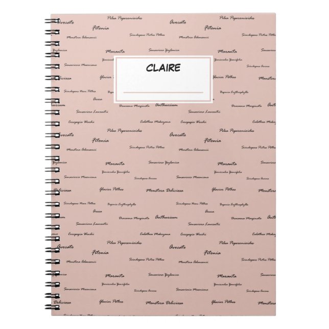 Caderno Espiral Padrão de nomes de plantas internas. Nome personal (Frente)