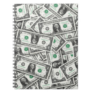 Caderno Espiral Padrão de Nota de Um Dólar
