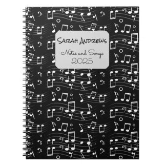 Caderno Espiral Padrão de Notas Musicais Personalizadas