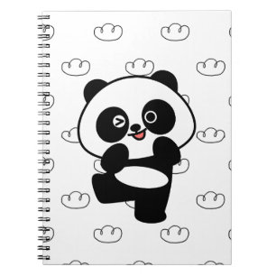 Caderno Espiral Padrão de Nuvem Panda Piscando Arte Kawaii