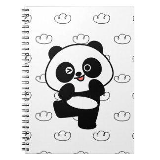 Caderno Espiral Padrão de Nuvem Panda Piscando Arte Kawaii