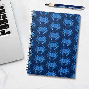 Caderno Espiral Padrão de oceano à beira-mar de caranguejo azul