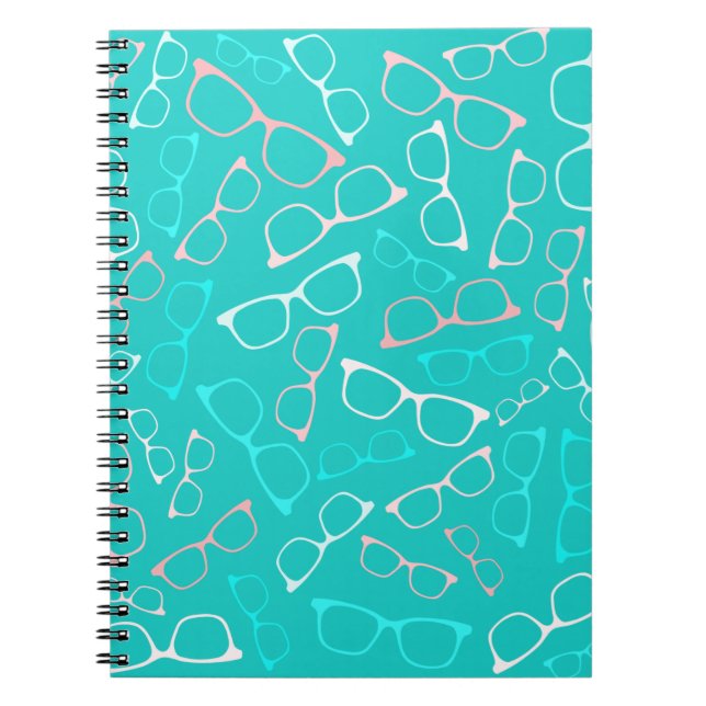Caderno Espiral Padrão de Óculos no Aqua (Frente)