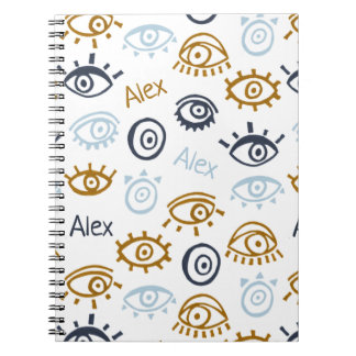 Caderno Espiral Padrão de Olhos de Mau Monogramas | Bloco de notas