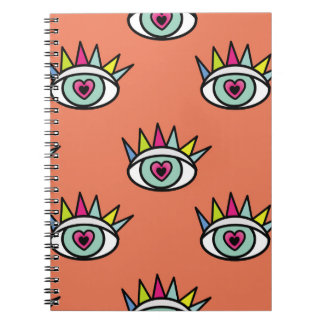 Caderno Espiral Padrão de olhos desportivos, vintage psicodélico.