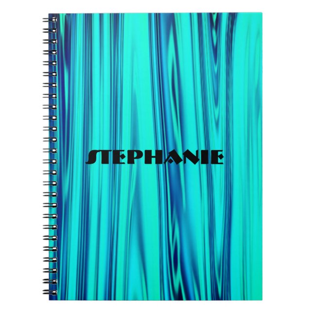 Caderno Espiral Padrão de Ombre Verde Azul-Teal Abstrato Oceano On (Frente)