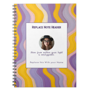 Caderno Espiral Padrão de Onda Amarela e Roxa Personalizado