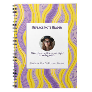 Caderno Espiral Padrão de Onda Amarela e Roxa Personalizado