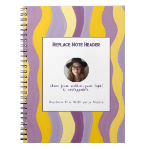 Caderno Espiral Padrão de Onda Amarela e Roxa Personalizado