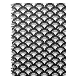 Caderno Espiral Padrão de onda Art Deco - preto e branco