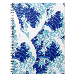 Caderno Espiral Padrão de onda azul japonesa por Watanabe Seitei