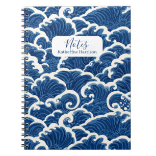 Caderno Espiral Padrão de Onda Oceânica Sem Costura Inspirado no J